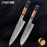 Damascus Steel Chef Knife Suit Blue Resin Honeycomb Round Handle Kitchen Knife Vegetable Cutter Cutter Household Cutter