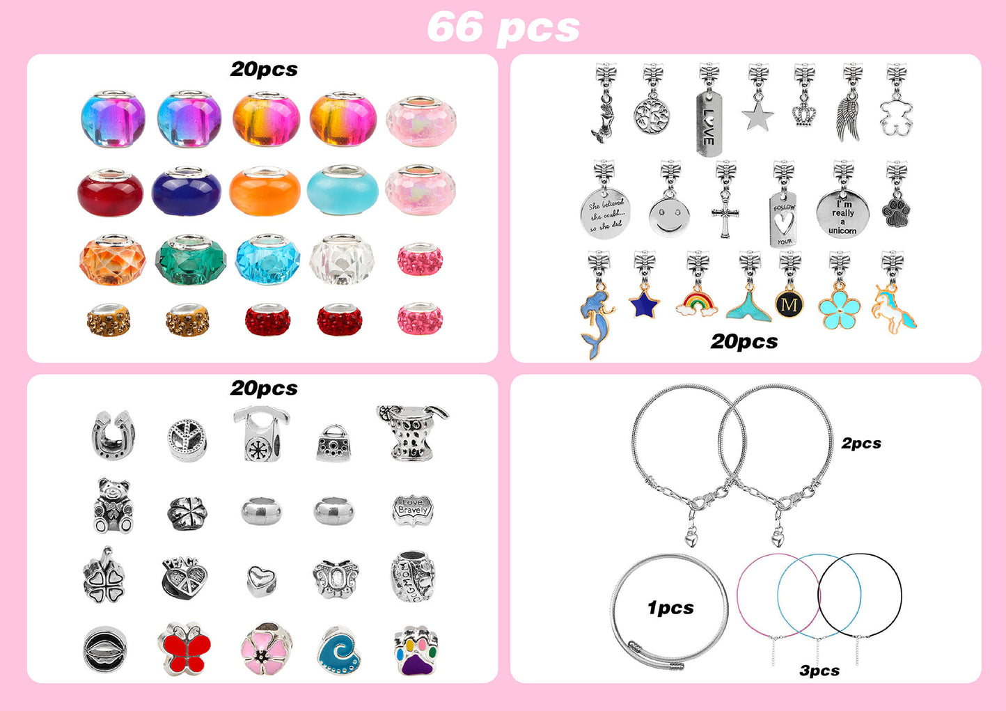 Children's DIY Bracelet Set Unicorn Cute Jewelry Panjia Beads  1.75cm Box Height