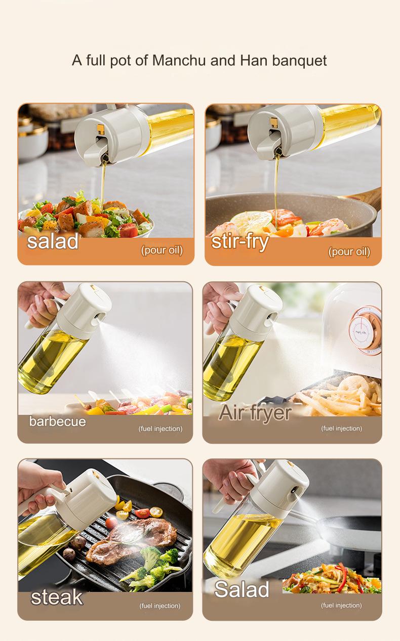 Dual-purpose Spray Oil Pot Bottle Leak-proof Oil Tank Glass Spray Press Oil Bottle Kitchen Household Sauce Vinegar Seasoning Bottle