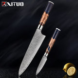 Damascus Steel Chef Knife Suit Blue Resin Honeycomb Round Handle Kitchen Knife Vegetable Cutter Cutter Household Cutter