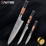 Damascus Steel Chef Knife Suit Blue Resin Honeycomb Round Handle Kitchen Knife Vegetable Cutter Cutter Household Cutter