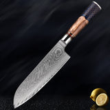 Damascus Steel Chef Knife Suit Blue Resin Honeycomb Round Handle Kitchen Knife Vegetable Cutter Cutter Household Cutter