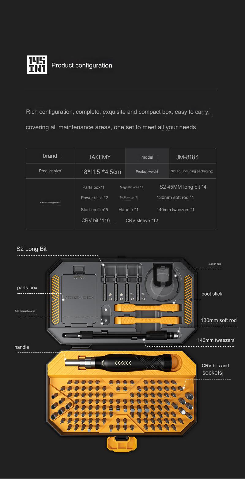 145-piece Screwdriver Set JM-8183 Mobile Phone Computer Game Console Repair Tool Combination Screwdriver Boxed