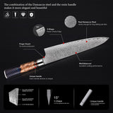 Damascus Steel Chef Knife Suit Blue Resin Honeycomb Round Handle Kitchen Knife Vegetable Cutter Cutter Household Cutter