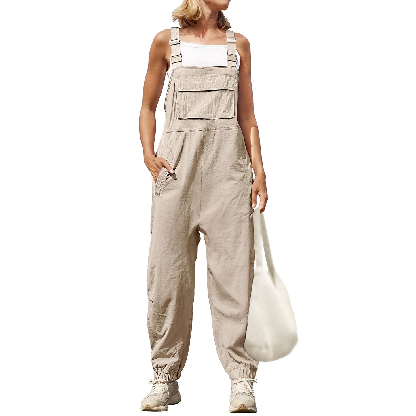 New Cotton Linen Women's One-piece Suspender Pants