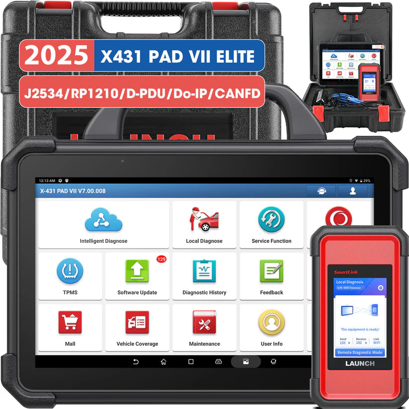 LAUNCH X431 PAD VII Elite + VSP600 + BST360 eller i-TPMS + AB4000 battery Jumpstarter Gratis J2534 Reprogramming Tool, Intelligent Topology Map
