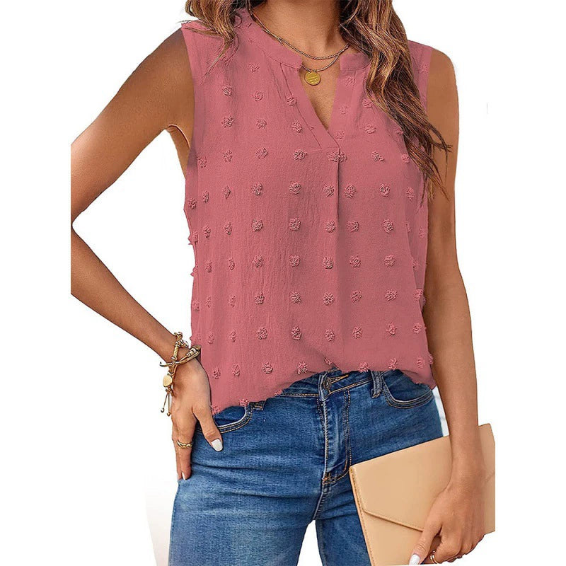 2025 Summer Ladies Clothing New Jacquard Sleeveless V-neck Vest T-shirt Women's Clothing