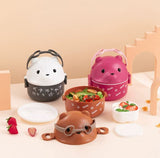 Glasses Bear Double-layer Portable Lunch Box Separated Layered Office Workers' Lunch Box Japanese-style Student Lunch Box Large Capacity
