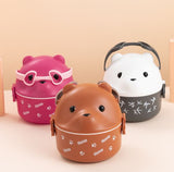 Glasses Bear Double-layer Portable Lunch Box Separated Layered Office Workers' Lunch Box Japanese-style Student Lunch Box Large Capacity
