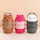 Glasses Bear Double-layer Portable Lunch Box Separated Layered Office Workers' Lunch Box Japanese-style Student Lunch Box Large Capacity