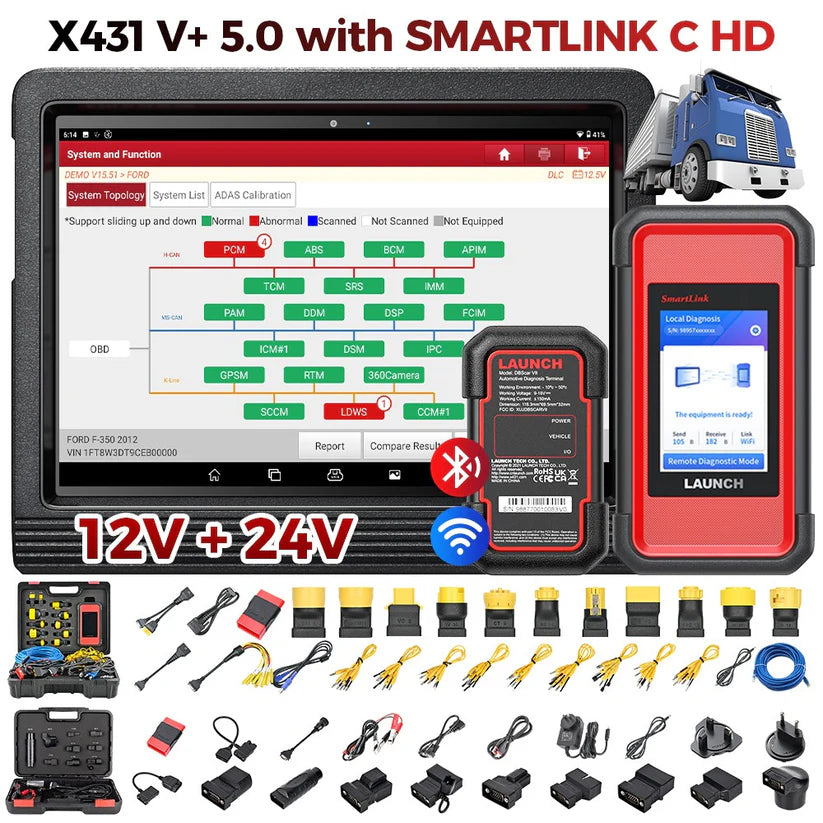 LAUNCH X431 V+ SmartLink HD Heavy Duty Truck Diagnostic Tool 12V 24V lastbiler
