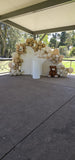 Balloon Garland Setup With Three Arches and Flowers Bouquet