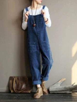 Corduroy Popular Solid Color Casual Long Suspender Pants