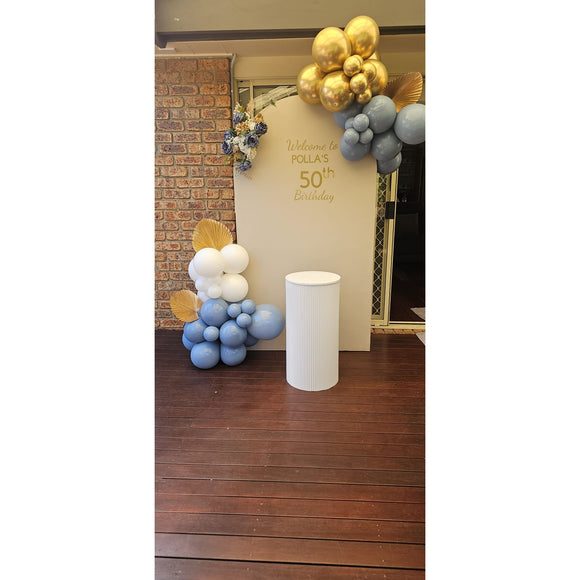 Melbourne balloon arrangement garland with Blue Gold and white colors