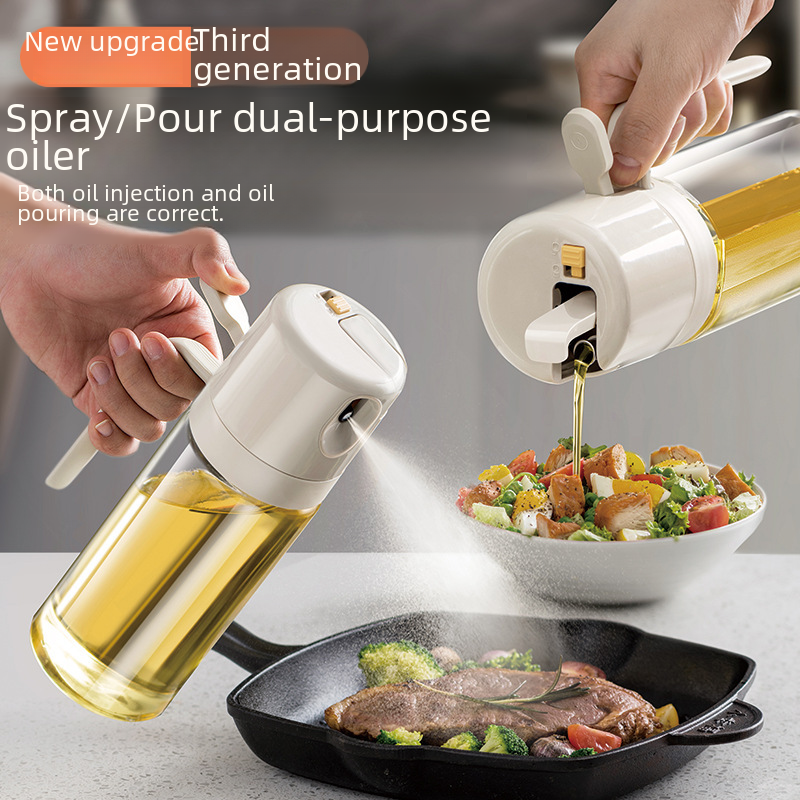 Dual-purpose Spray Oil Pot Bottle Leak-proof Oil Tank Glass Spray Press Oil Bottle Kitchen Household Sauce Vinegar Seasoning Bottle