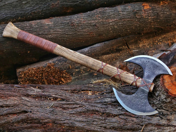 Handmade Carbon Steel Double Headed Viking Axe For Hunting Outdoor & Camping