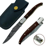 Handmade Damascus Steel Folding Pocket Knife For Hunting Camping & Outdoor..