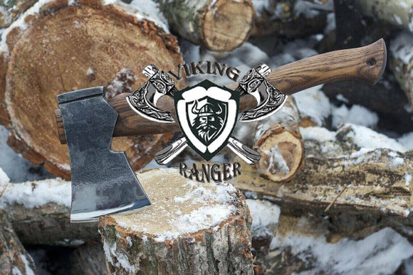 Viking Axes Rose Wood Handle Bearded Camping Axe Handmade Carbon Steel