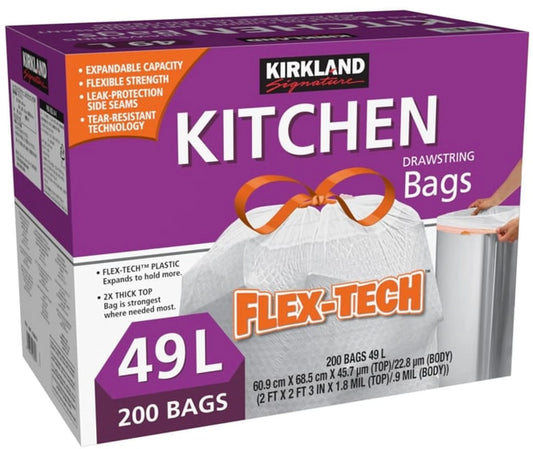 Kirkland Signature 49L Kitchen Drawstring Bags (49 L x 200 pk)