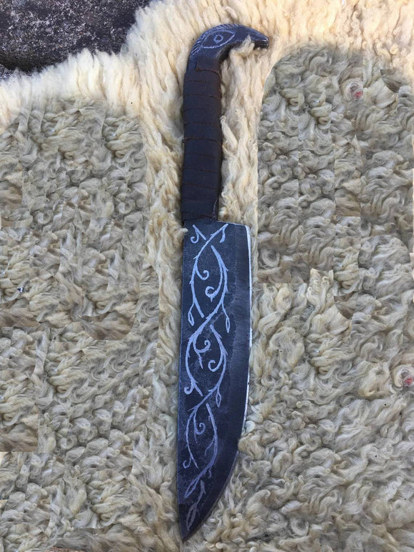 Handmade Carbon Steel Viking Full Tang Raven Head Knife For Hunting & Camping.