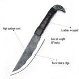 Viking Knife Raven Head Hilt with Leather Sheath - High Carbon Steel Blade.