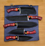 5pcs Handmade Damascus Chef set With Leather Damascus Knives Set..