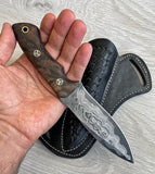 Beautiful Pocket hunting knife walnut wood handle 150 Damask Layers - blacksmith