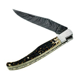 Handmade Damascus Steel Folding Pocket Knife For Hunting Camping & Outdoor.