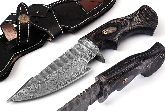 Handmade Damascus hunting knife with Leather sheath Belt Loop Fixed blade