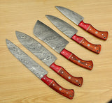 Damascus Handmade Steel Knife Set Of 5pcs With Leather Cover Perfect for Gift