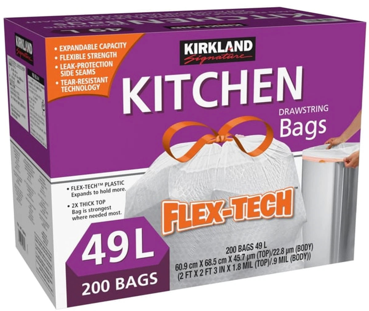 Kirkland Signature 49L Kitchen Drawstring Bags (49 L x 200 pk)
