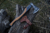 Handmade Carbon Steel Viking Axe With Leather Sheath For Hunting & Camping