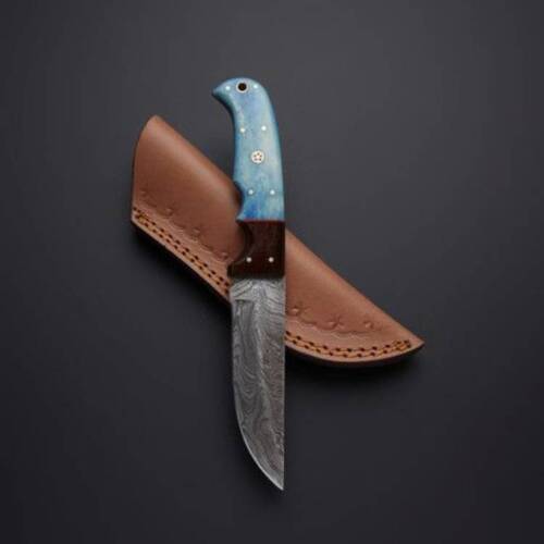 Damascus Steel Camping Knife with New Fixed Blade Full Tang Ideal Gift Item.