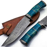 Handmade Damascus Steel Bowie Knife For Hunting Camping & Outdoor