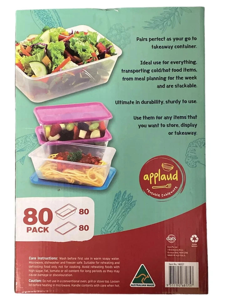 Applaud Reusable Food Containers Tableware 80 Pack Storage 750ml Aus Made