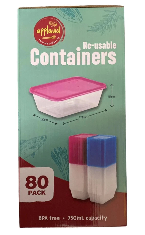 Applaud Reusable Food Containers Tableware 80 Pack Storage 750ml Aus Made