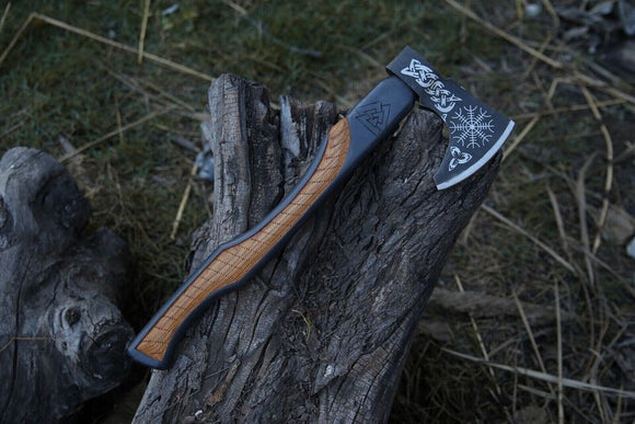 Handmade Carbon Steel Viking Axe With Leather Sheath For Hunting & Camping