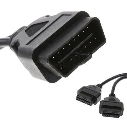 16 pin OBD OBDII Splitter Extension Cable Male to Dual Female Y Cable