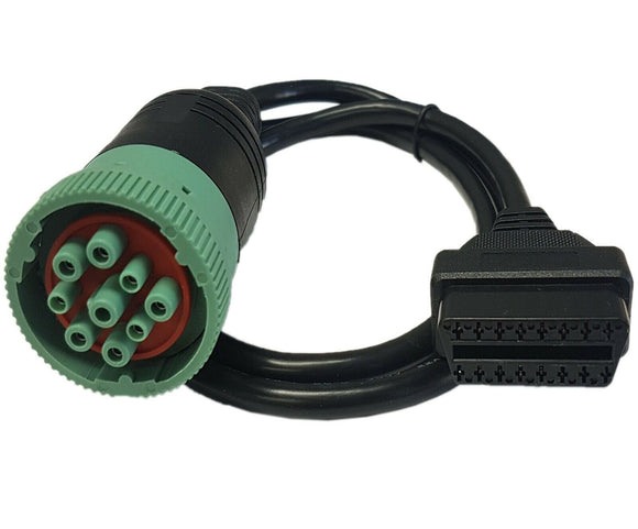 New 9 Pin To 16 Pin Obd 2 Green Adapter Diagnostic Cable For Heavy Diesel Truck