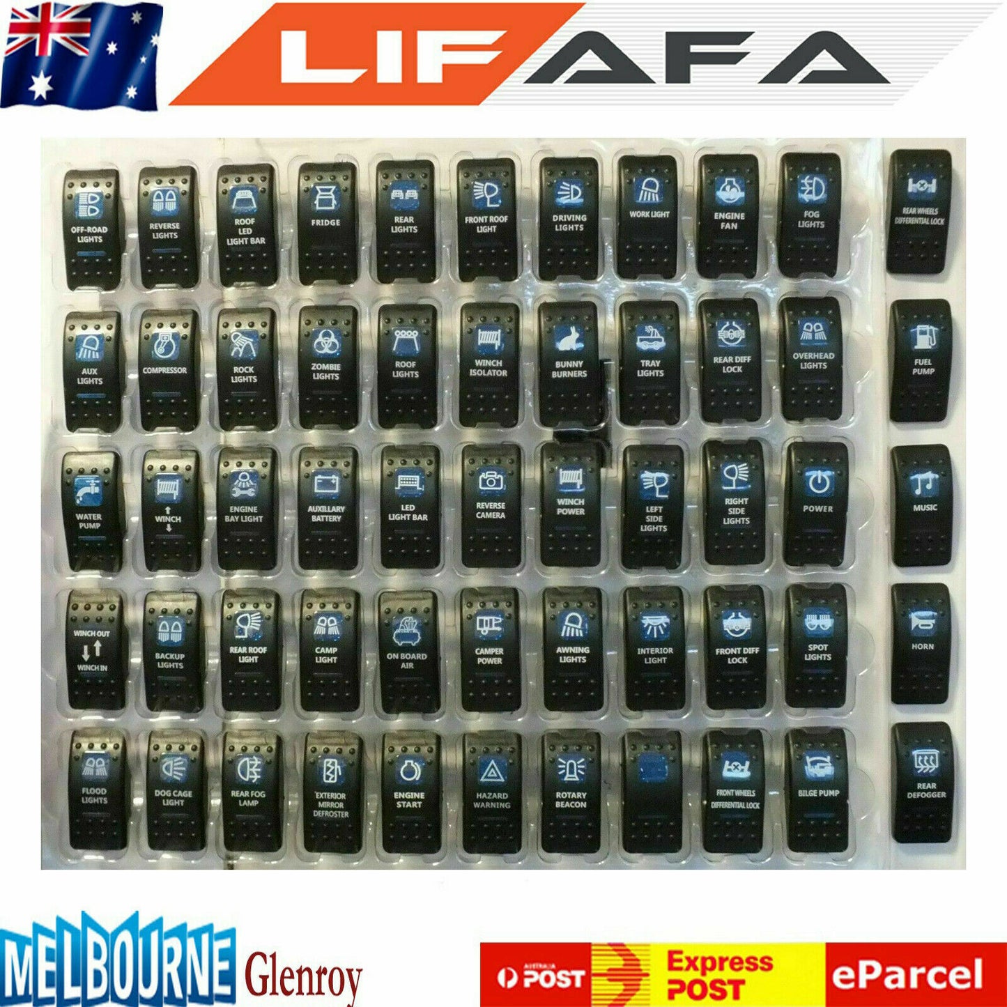 5Pin 12V 24V 10A Car Boat ARB Carling Rocker Toggle Switch Blue LED Light On OFF