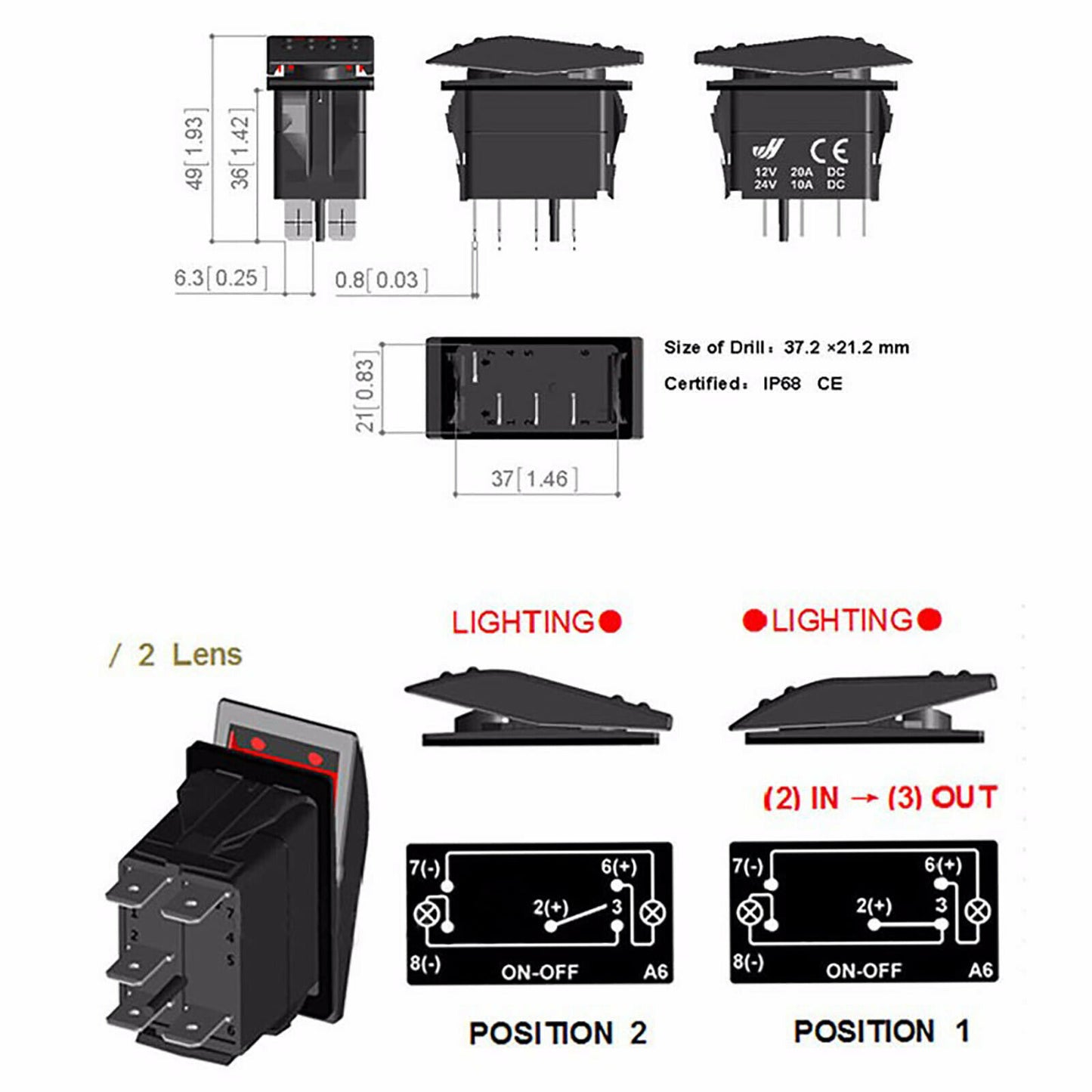 5Pin 12V 24V 10A Car Boat ARB Carling Rocker Toggle Switch Blue LED Light On OFF